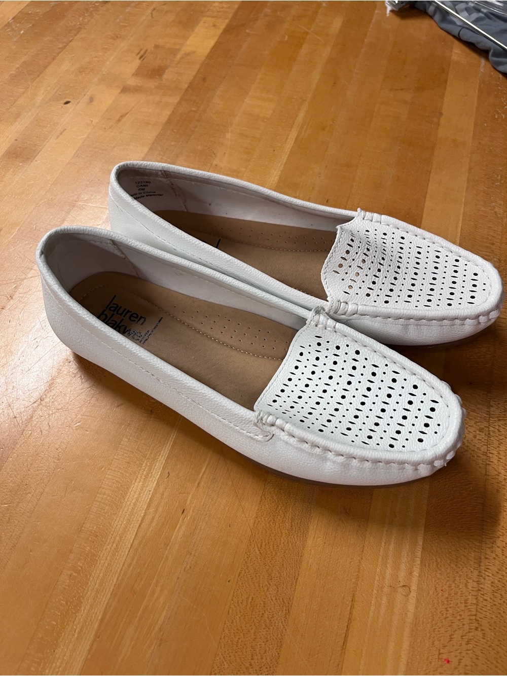 Lauren Blakwell White Perforated Leather Driving Loafers